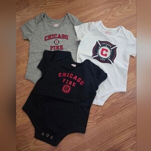 MLS Chicago Fire Soccer Baby 6 Months Bodysuits 3pc New 100% Cotton